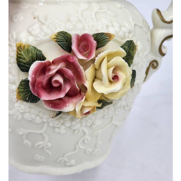 Jade Porcelain Rose Floral Pitcher Set Victorian Elegance Shabby Chic Decorative - Picture 5 of 13